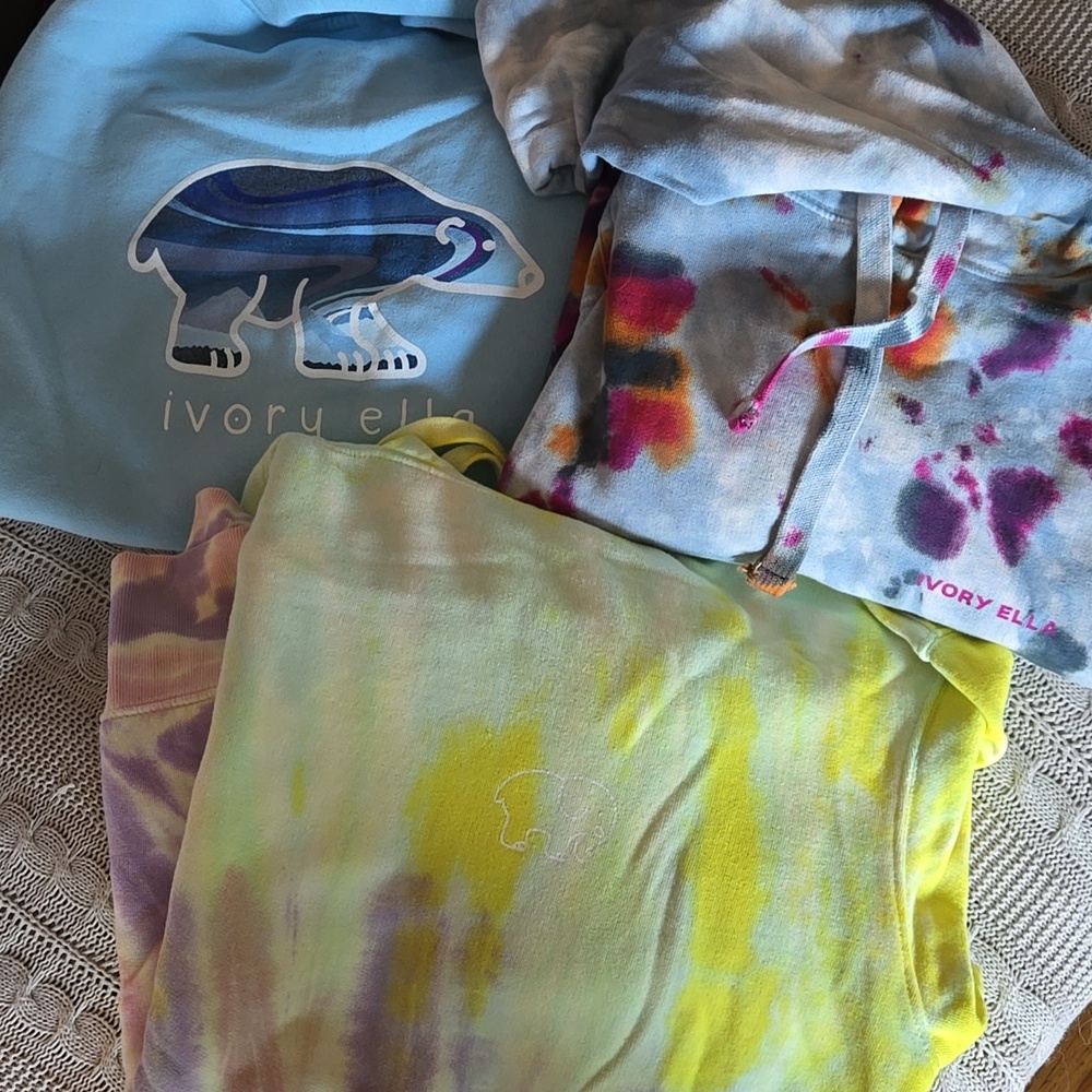ivory ella Pastel Blue, Yellow & Multicolor Tie-Dye Hoodies - Lot Of Three